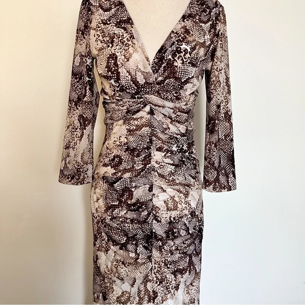 Guess Snake Print Ruched Long Sleeve Maxi Dress Size 2